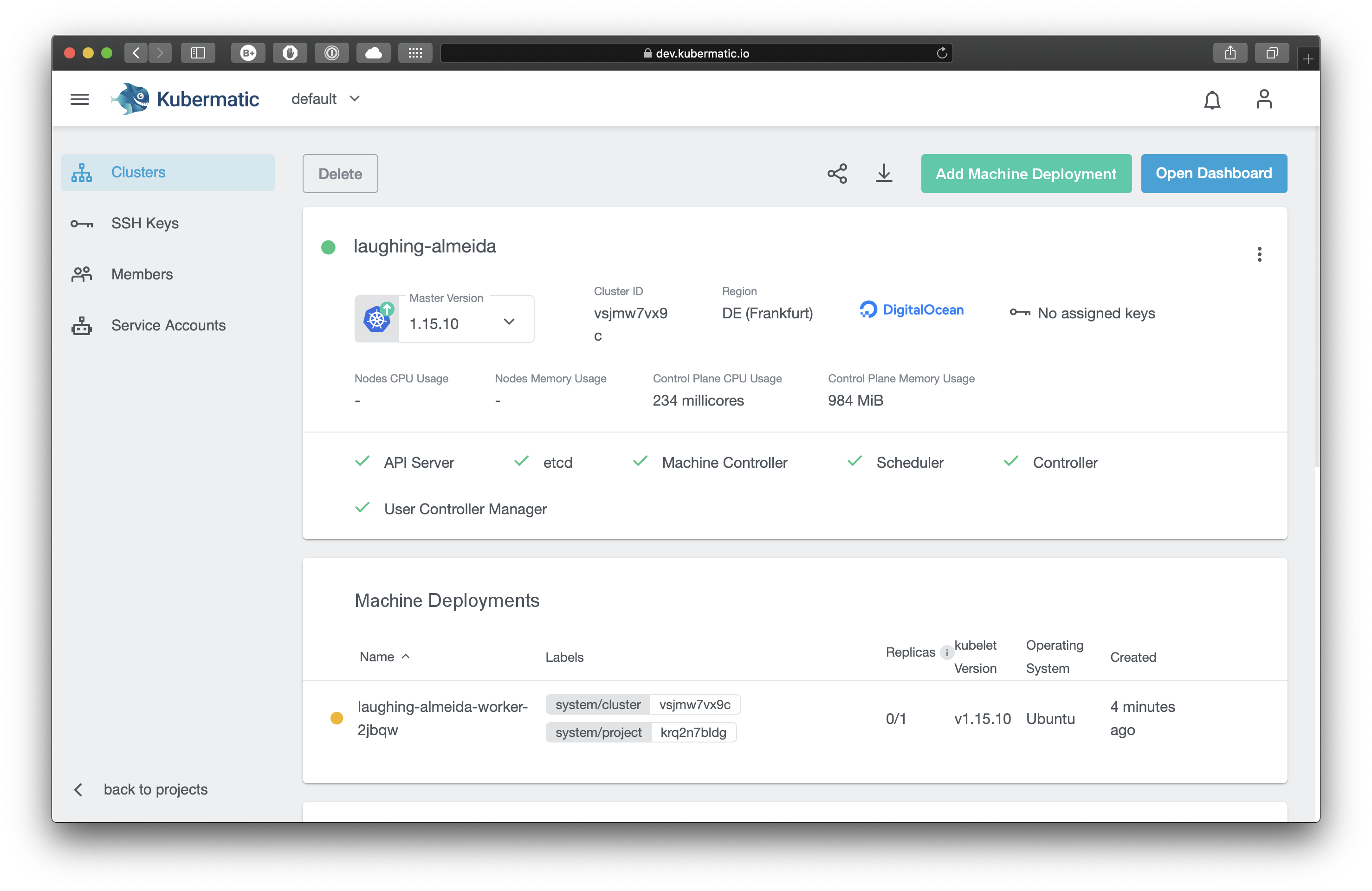 Download config button in the top right corner